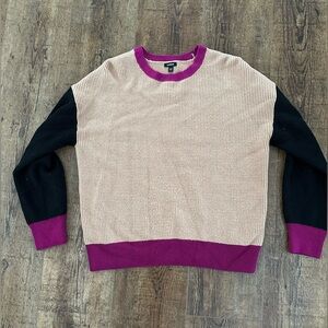 Express Tan and Purple Crew Neck Sweater